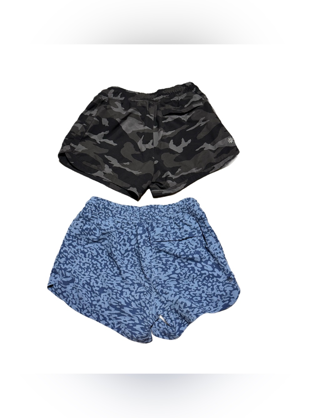Athleta Girl Shorts Size Large Bundle of 2 Blue Leopard Black Camo Athletic Run - Picture 2 of 5